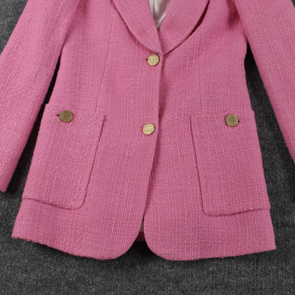 Zara Blazer Women XS Candy Pink Textured Tailored Gold Button Jacket Academia - Picture 3 of 10